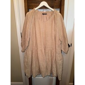 ABLE Beige Textured Tiered V Neck Ruffle Collar Boho Tunic Dress 1X